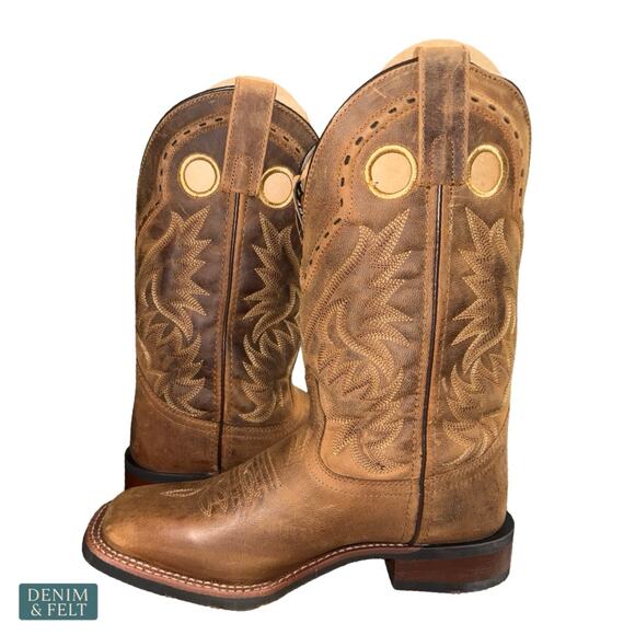 NEW Laredo Kane Cowboy Boots Tan Distressed Leather Square  display picture 2
